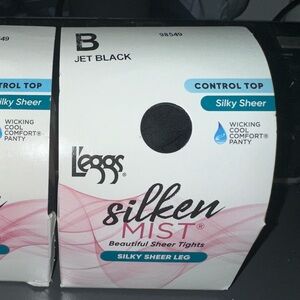 L'eggs Silken Mist Silky Sheer Cool Control Top Panty Hose Jet Black SizeB 98549